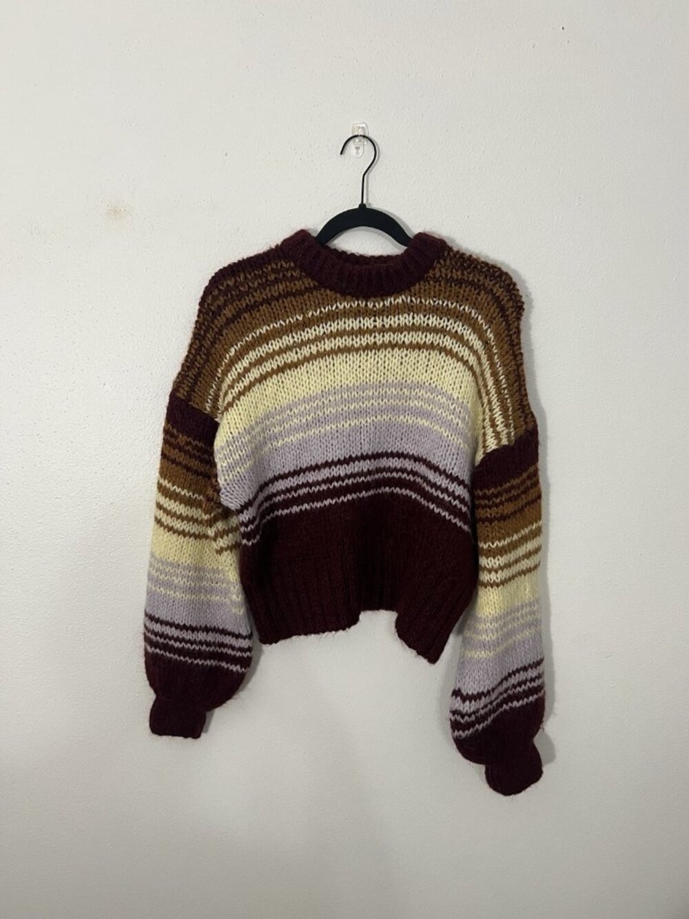 NWOT Zara Wool Blend Knit Balloon Sleeve Striped Sweater Size Small Colorful